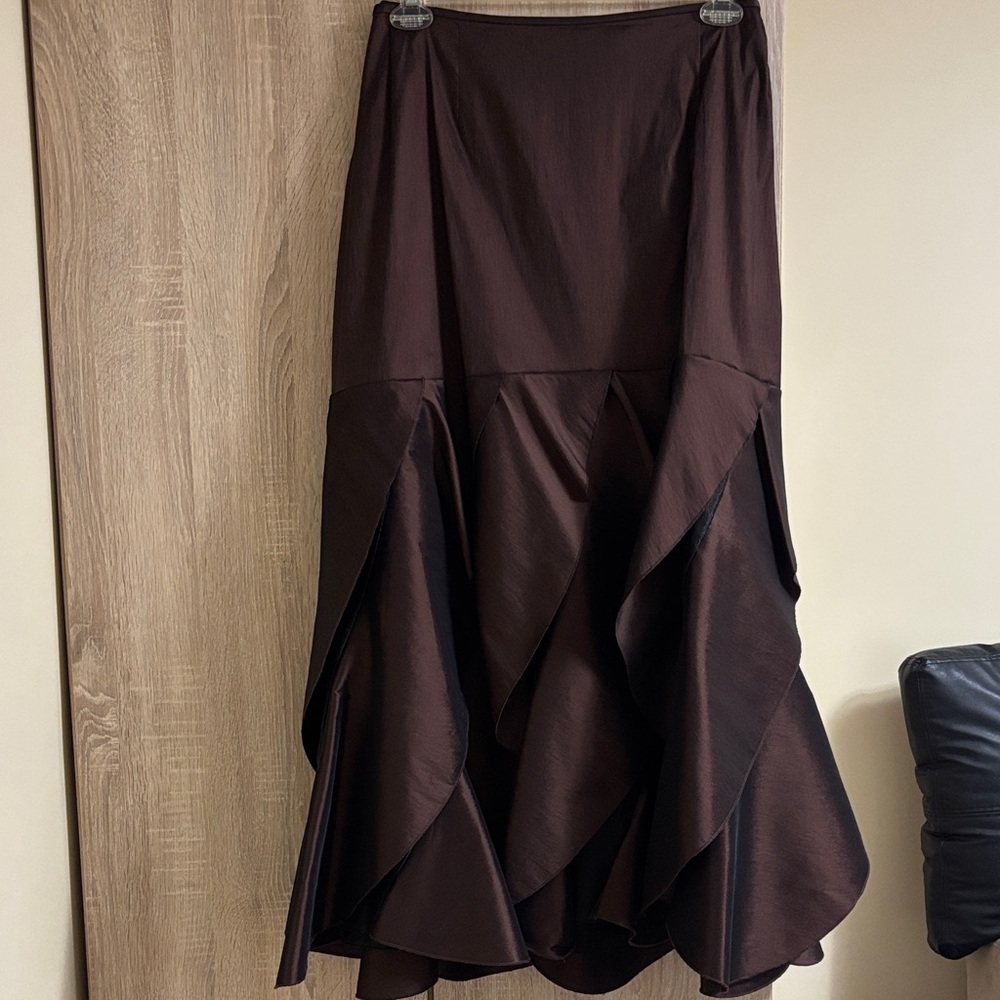 Plus size Taffeta Chic Chocolate Brown Maxi Skirt